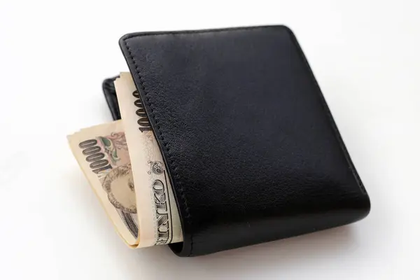 stock image Black Wallet with Ten Thousand Yen Bills, Japanese Yen Notes