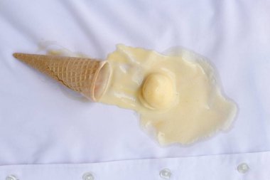 Iice cream with waffle cone on a white shirt, dirty stain clipart