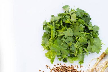 Taze organik kişniş, sebze ve otlar.