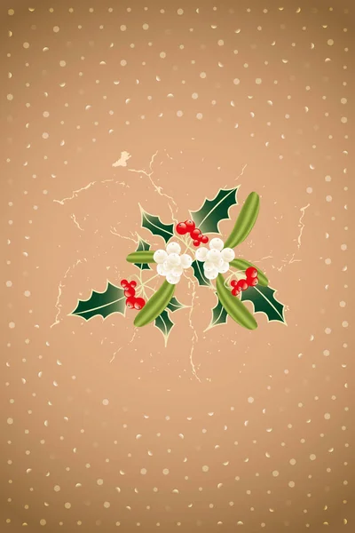 半透明の雪に囲まれたホリーとミステリーで作られたニュートラルクリスマスカード すべての要素は別々に使用可能で デザイナーにとって便利です — ストックベクタ