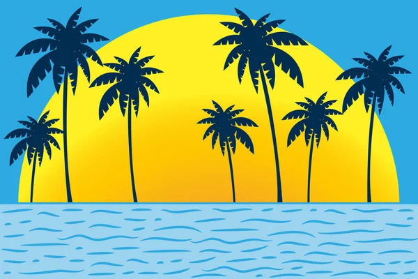 Летние Вибрации Плоский Винтажный Постер Пальмами Горящих Солнцах Океанских Волнах — стоковый вектор