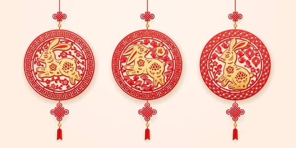 Signe Zodiaque Lapin Décoration Suspendue Isolée Nouvel Chinois Avec Glands — Image vectorielle