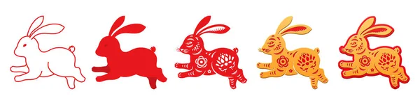Китайский Новый Год Cny Работает Кролика Линии Бумага Порезы Силуэты — стоковый вектор