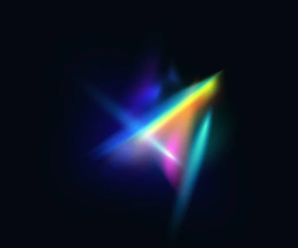 クリスタル虹の光効果 明るい線やビーム輝く光 プリズムやダイヤモンドからのフレア反射 3D宝石輝く虹色のグレア レンズカラーベクトルダイヤモンドライト — ストックベクタ