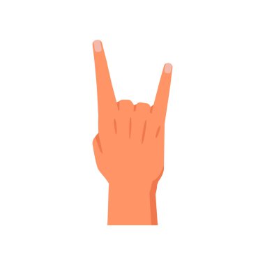 Boynuzlar el hareketi, izole edilmiş işaret rock n roll anlamına geliyor. Müzik hayranı, sözsüz dil ve iletişim. Müzisyen, etiket ya da emoji. Düz biçimli vektör