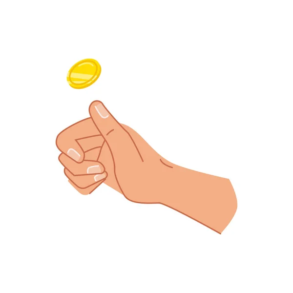 Кидаючи Золоту Монету Вгору Ізольована Рука Персонажа Кидає Гроші Озброєння — стоковий вектор
