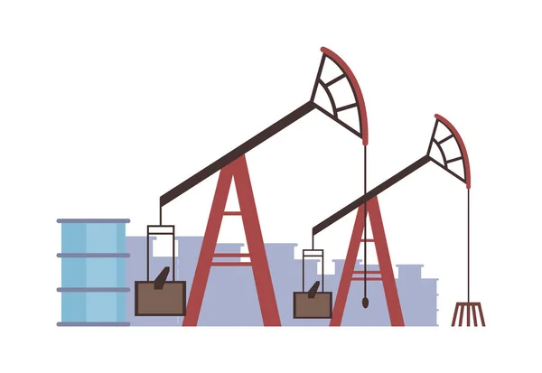 Producción Petróleo Crudo Fábrica Aislada Industria Con Máquinas Equipos Recursos — Archivo Imágenes Vectoriales