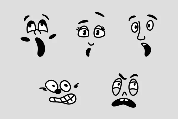 Facial Expression Cartoon Character Isolated Faces Eyes Nose Mouths Surprised — Stock Vector