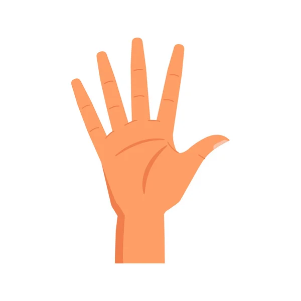 指の数5 孤立した手のジェスチャーを示しています 腕の助けを借りて数字の列挙とプレゼンテーション 非言語コミュニケーション 平型ベクトル — ストックベクタ