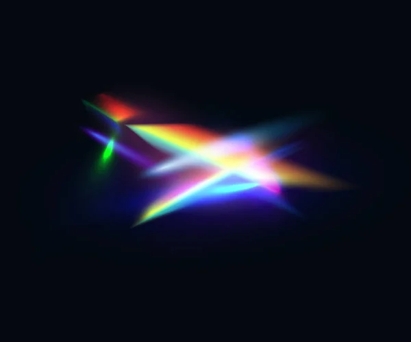 ダイヤモンドライトフレア 虹水晶光漏れフレア反射効果 ベクトルカラフルな光学レンズやライトビーム フレアリークオーバーレイストリーク 光るスペクトルグレア — ストックベクタ