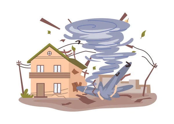 Торнадо Разрушительный Вихрь Разрушающий Дома Подходе Изолированное Стихийное Бедствие Катастрофа — стоковый вектор
