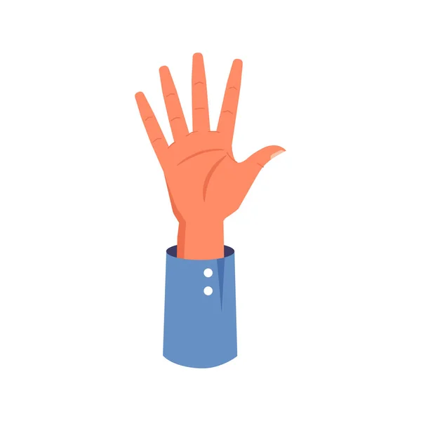 挥动或显示停止的迹象 孤立的举手投足的性格 保护或问候 非语言交际符号 平面卡通风格的矢量 — 图库矢量图片