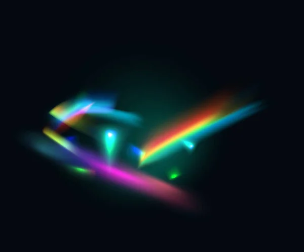 スペクトルグレア ダイヤモンドライトフレアカラフルな光線を輝く 漏れオーバーレイストリーク 虹水晶光反射効果 ベクトルカラフルな光学レンズまたはライトビーム — ストックベクタ
