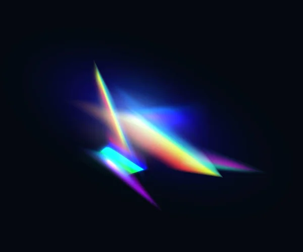 3D宝石輝く虹色のグレア クリスタル虹の光効果 明るい線やビーム輝く光 カラフルなベクトルダイヤモンドライトレンズ プリズムまたはダイヤモンドのフレア反射 — ストックベクタ