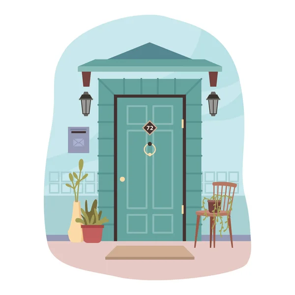 Πόρτες Εισόδου Βεράντα Καρέκλα Για Ξεκούραση Έξω Διακοσμητικές Γλάστρες Και — Διανυσματικό Αρχείο