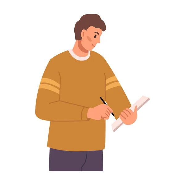 Man Instructor Notizen Machen Schreiben Auf Papier Dokument Prüfung Checkliste — Stockvektor