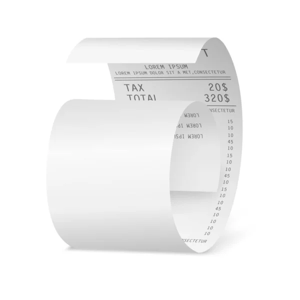 Payment Cheque Cash Register Sale Receipt Printed Rolled Paper Realistic — Stock Vector