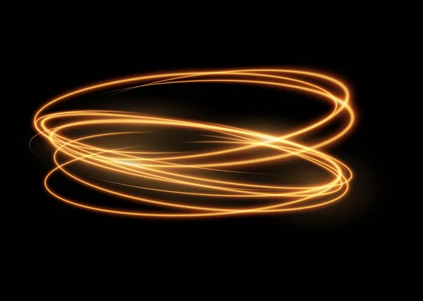 Light Trails Golden Glitter Glow Sparkling Flare Spiral Swirls Black — Stock Vector
