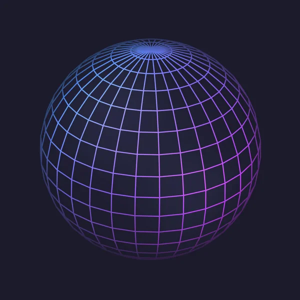 Globen Planet Rutnät Låg Poly Rund Linje Geometrisk Form Neon — Stock vektor