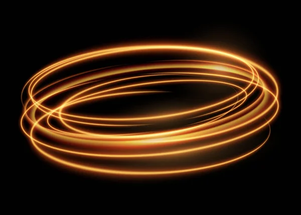 Glowing Shiny Spiral Light Painting Magic Glow Golden Sparkling Effect — Stock Vector
