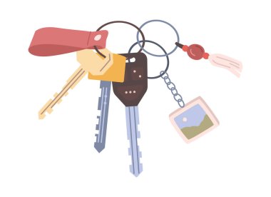 Daire düz çizgi film ikonu için kapı anahtarı. Anahtarlıkların vektör çizimi, anahtarlıklı daire anahtarları, anahtarlık kolyesi. Anahtar sahibi, anahtar kaybı koruması, ıvır zıvırlı emlak evi cebi.