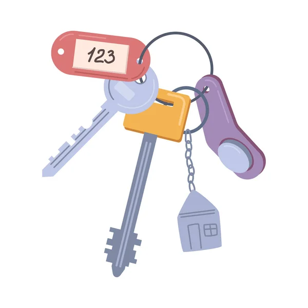Open Door Keys Home Apartment House Open Tool Keyring Keyholder — Stock Vector