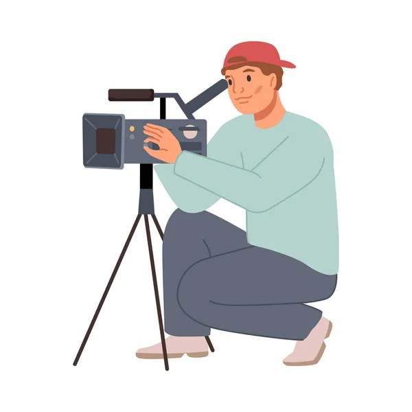 Cameraman Camera Statief Aan Voor Het Maken Van Video Operator — Stockvector