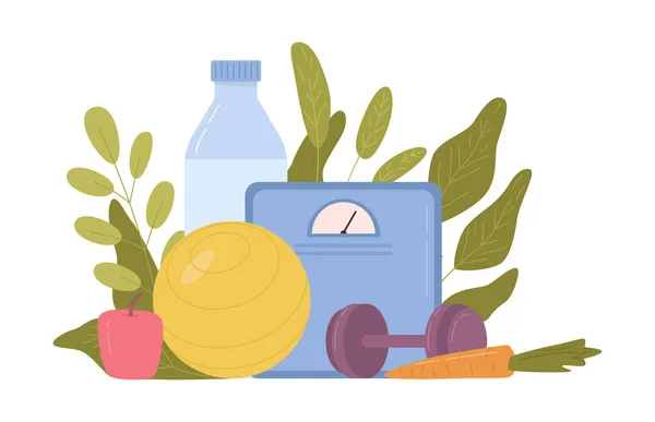 健康的な食事と重量を失う 果物や野菜を消費 水分補給とスポーツ 栄養士の食事計画と栄養士のアドバイス 平型ベクトル — ストックベクタ