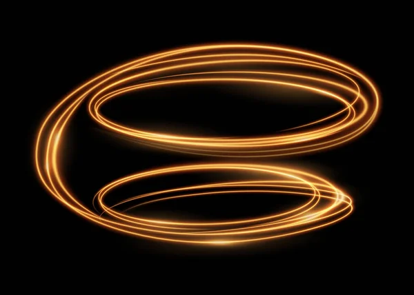 Light Trails Shimmering Shiny Swirls Isolated Black Vector Golden Glitter — Stock Vector