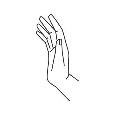 Soyut el kol hareketi, sözsüz iletişim, el kol işareti. İnce çizgili vektör kolu, kadın tırnaklı izole avuç içi, vücut dili işareti.