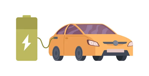 现代电动智能越野车收费停放在充电器站 插上电缆 孤立的平面矢量说明电气化了未来的交通 生态友好型电站的车辆收费 — 图库矢量图片