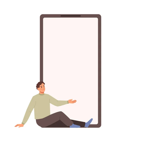 Μικρός Άνθρωπος Δείχνει Άδειο Οθόνη Στο Κινητό Smartphone Επίπεδη Απεικόνιση — Διανυσματικό Αρχείο