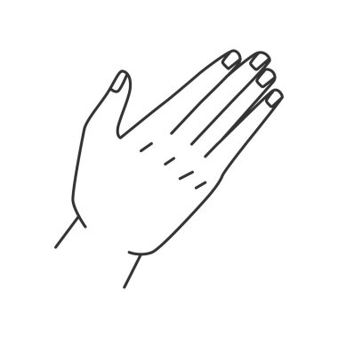 El sallama hareketi, el hareketi, el hareketi, soyut kol. Vektör insan eli açık, tırnaklarda manikür, parmaklar havada izole edilmiş el hareketi. Sözlü olmayan iletişim işareti