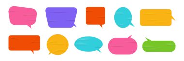 Speech and thought bubbles, dialogue balloons, isolated wrinkled glued stickers with copy space. Empty pieces of paper for phrases. Vector in realistic style