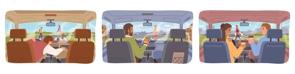 Driving Vehicle Being Distracted Road People Driving Transport Looking Street — Stockvector
