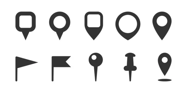 Geolocation Pins Pints Tourist App Isolated Silhouette Icons Location Flag - Stok Vektor