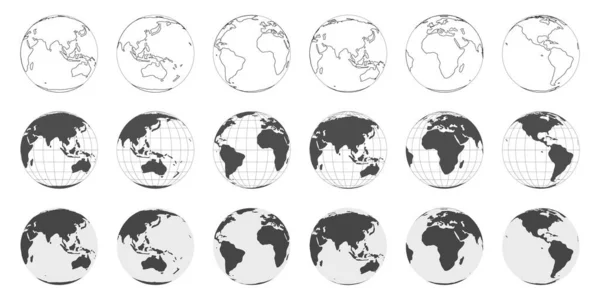 半球和球体 世界地图显示各国和各大洲 地球有着不同的侧面 地理和地图学图标 矢量呈扁平型 — 图库矢量图片