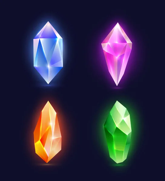 Crystals Glowing Mineral Rocks Precious Stones Gems Diamonds Jewels Isolated —  Vetores de Stock