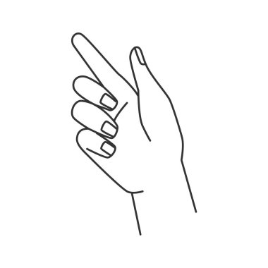 Abstract line hand gesture with index finger up, non verbal communication body language sign. Isolated palm and index finger pointing up, vector illustration in outline sign