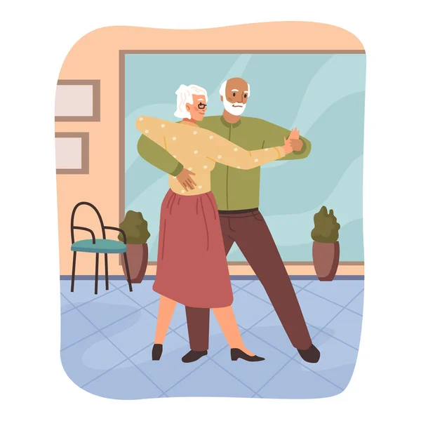 Grandparents Dancing Classes Elderly Man Woman Leading Active Lifestyle Senior — Vetor de Stock