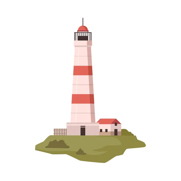 Searchlight Beacon Lighthouse Construction Tower Isolated Icon Building Helping Ships — Stock Vector