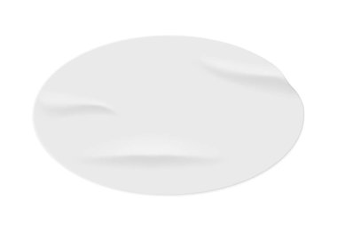 Oval paper sticker made of crumpled texture. Isolated icon of wrinkled glued piece of sheet. Label or emblem with copy space. Vector in realistic style