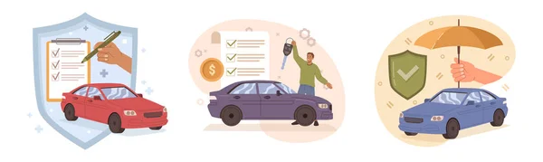 Versicherungspolice Für Fahrzeug Sicherheit Und Sicherheit Für Eigentum Isolierte Autos — Stockvektor