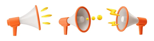 Speaker Announcements Advertisement Isolated Icons Megaphones Horns Different Sides Marketing — Stockvector