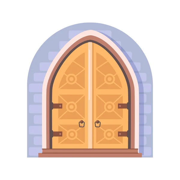 Dveře Zámku Nebo Historické Budovy Izolovaný Vchod Dřevěnými Řezbami Ozdobami — Stockový vektor