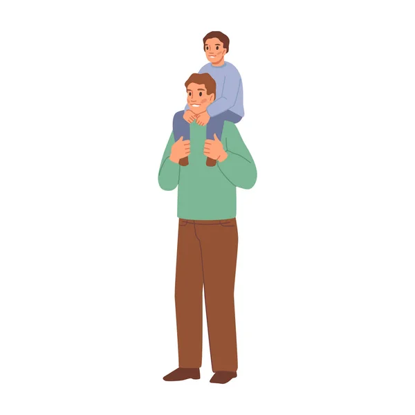 Temps Famille Relation Père Isolé Portant Enfant Sur Cou Papa — Image vectorielle