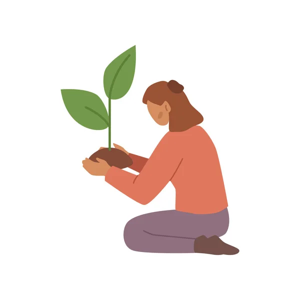 Plantio Mulheres Plantas Crescimento Personagem Isolado Cuidando Ecologia Meio Ambiente — Vetor de Stock