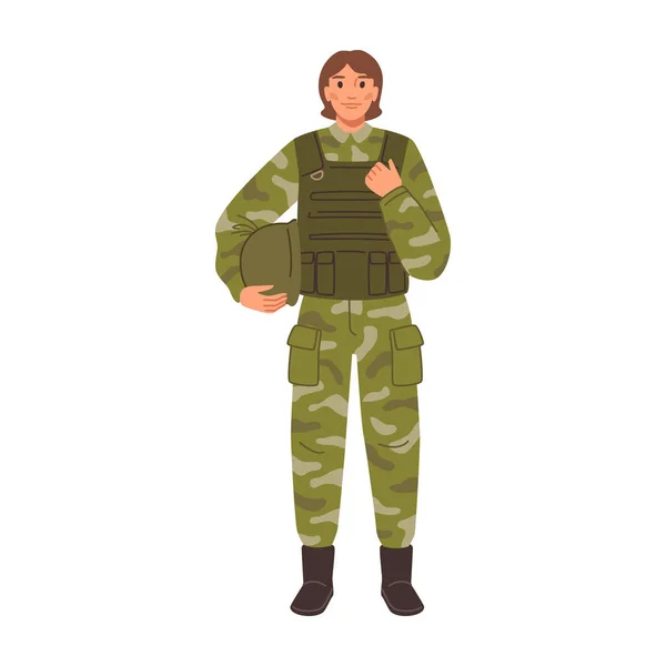 군대에서 복무하는 여성이다 고립된 구명조끼와 헬멧을 병이든 군인이든 병이든 일러스트 — 스톡 벡터