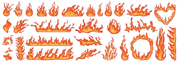 Brennende Flammen Und Flammen Feuersbrünste Zündung Und Entzündung Formen Mit — Stockvektor