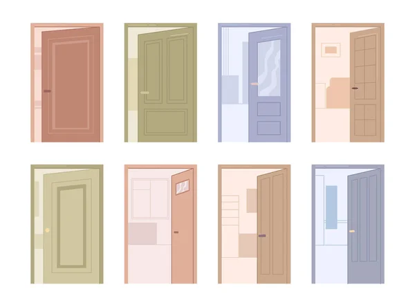 Portas Variedade Variedade Isolada Entradas Para Apartamentos Edifícios Entrada Madeira — Vetor de Stock
